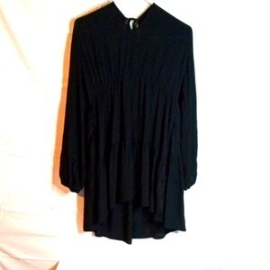 Elegant Black Large Goth Grunge Long-Sleeve Minimalist Large Flowing Sheer Dress